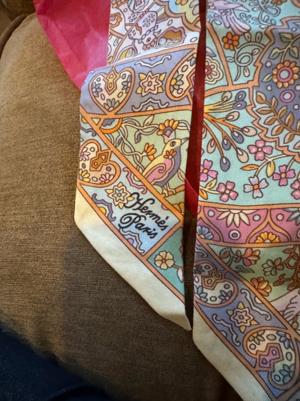 Hermes Multi-Color Floral Paisley Silk Scarf in Pink and Mint